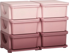 HOMCOM Gyermek Fiókos Szekrény Tárolóhellyel Játék Szervező Játék Láda Hat Szinttel Gyerekszobába 3-6 Éves Gyerekbútor Rózsaszín 75 x 37 x 56,5 cm | A