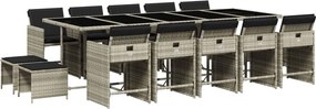 vidaXL 15 részes szürke polyrattan kerti étkezőgarnitúra párnákkal