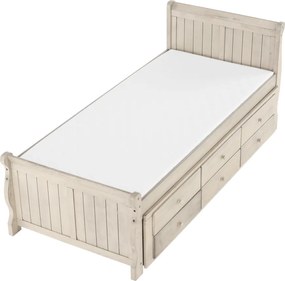 Ágy pótággyal, antik fehér, 90x200, ANTIKO