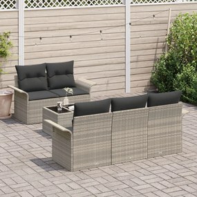 6 Darabos Kert Kanapé Szett Párnákkal Világosszürke Poly Rattan
