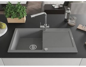 Mexen Leo, gránit mosogató 900x500x190 mm, 1 kamrás és Duero króm csaptelep, szürke, 6501-71-671600-00
