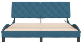 kék bársony ágykeret LED-ekkel matrac nélkül 160 x 200 cm