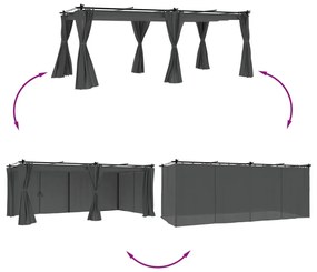 antracitszürke acél pavilon függönyökkel 6 x 3 m