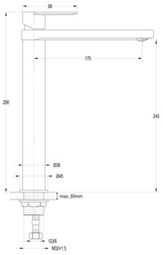 Aqualine, DAPHNE szabadon álló mosdócsaptelep, lefolyó nélkül, matt fekete, DH601B