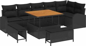 vidaXL Kerti Kanapé Szett párnával tárolóval párnával 9 pcs Fekete