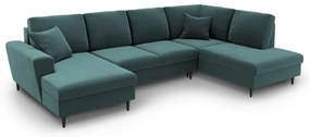 Petróleum színű bársony kinyitható tárolóhelyes sarokkanapé (jobb oldali-U alakú) Kyoto – Cosmopolitan Design