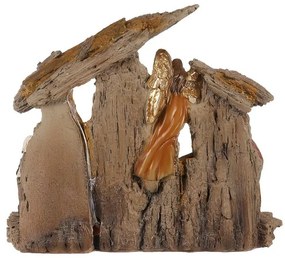 Karácsonyi dekoráció Betlehem három királyokkal ésangyallal, polirezín, LED, barna, 20x23x7cm