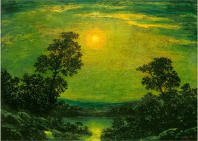 Üveg kép - Imitator of Ralph Albert Blakelock, Moonlight, reprodukciók (70x50 cm)