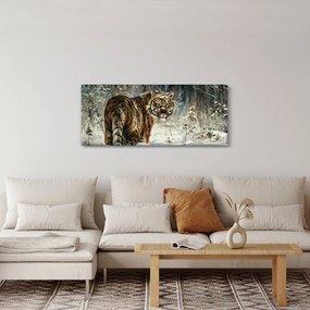 Kép - tigris a havas erdőben, olajfestmény (120x50 cm)