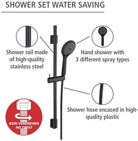 Fekete rozsdamentes acél zuhanyszett 70 cm Water Saving – Wenko