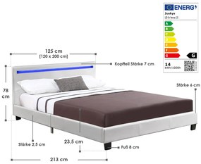 Kárpitozott ágy Verona 120 x 200 cm LED világítással fehér színben