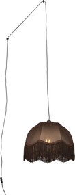 Hanglamp zwart met stekker en bruine kap met witte binnenkant 31,5cm - Cavalux