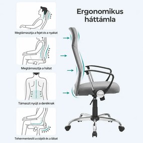 Ergonomikus irodai forgószék párnázott ülőfelülettel, hintamechanikával, állítható magassággal, 120 kg teherbírással, szürke