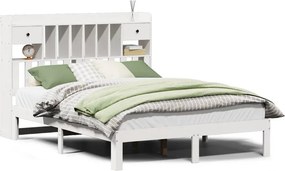vidaXL fehér tömör fenyőfa könyvespolcos ágy matrac nélkül 150x200 cm