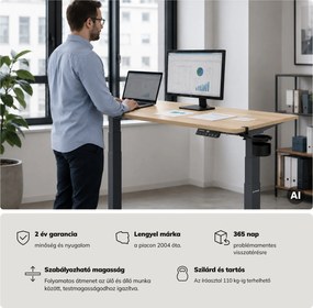 Elektromos íróasztal magasságállítással ergonomikus antracit/sonoma tölgy,1400x700 mm: ARIA
