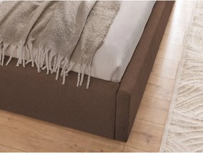 Barna kárpitozott ágyneműtartós franciaágy ágyráccsal 200x200 cm Cille – Ropez