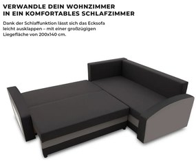 Grande sarokkanapé polcokkal , polc a bal karfaban, jobboldali, szövet anyag, bonell töltet, fekete - szürke