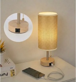 Brilagi - Asztali lámpa USB-porttal TABLON 1xE27/25W/230V tölgy/bézs