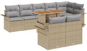 9 darabos kerti étkező szett párnákkal Bézs Poli Rattan Akác