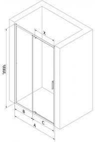 Mexen Exo, 1 szárnyú ajtó nyitáshoz 125x200 cm, 6mm átlátszó üveg, fekete profil, 819-125-000-70-00