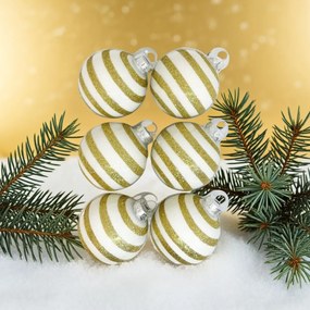 Gold glitter stripe fehér-arany kézzel festett üveg karácsonyi gömb szett 6*7cm