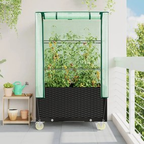Rattan megjelenésű magaságyás borítással/kerékkel 80x50x182 cm