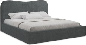 Sötétszürke kárpitozott ágyneműtartós franciaágy ágyráccsal 180x200 cm Kahai – Makamii