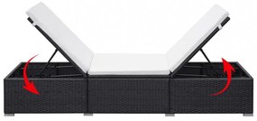 2 db fekete polyrattan napozóágy párnával