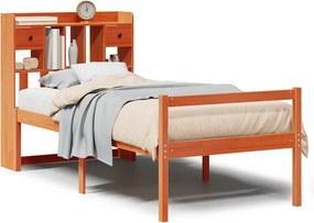 vidaXL barna tömör fenyőfa könyvespolcos ágy matrac nélkül 75 x 190 cm