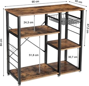 Konyhai polc kihúzható kosárral TAYLOR 84x90 cm, rusztikusan barna