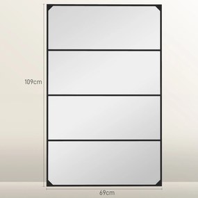 HOMCOM Ipari Stílusú, Téglalap Alakú Rács Tükör - 109 x 69 cm, Fekete Fém, Horizontálisan vagy Vertikálisan, 4 Akasszal | Aosom