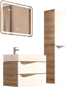 Piramida EURIDIKA fali fürdőszobabútor - műmárvány mosdóval -2 fiókos - ALPINFEHÉR-TÖLGY - 90 x 41 x 56 cm