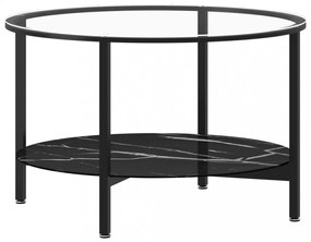 fekete-fekete márvány edzett üveg dohányzóasztal 70 cm