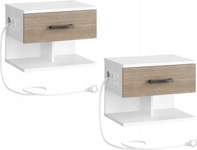 2 db-os Verimi éjjeliszekrény szett töltőállomással, fehér/barna