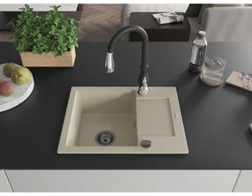 Mexen Enzo, 1 kamrás gránit mosogató 576x465x174 mm és Savita mosogató csaptelep, bézs, 6506-69-672601-70