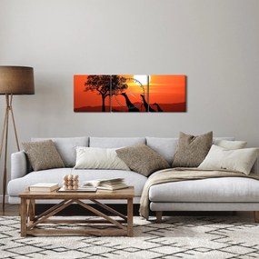 Zsiráfok képe naplementekor (órával) (90x30 cm)