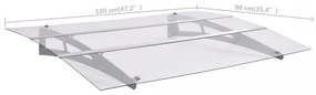 ezüstszínű és átlátszó polikarbonát ajtó előtető 120 x 90 cm