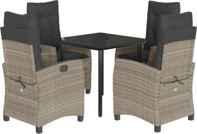 vidaXL 5részes világosszürke polyrattan kerti étkezőgarnitúra párnával