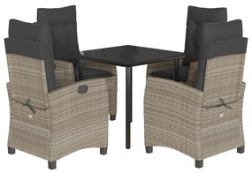 vidaXL 5részes világosszürke polyrattan kerti étkezőgarnitúra párnával