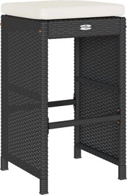 2 db fekete polyrattan kerti bárszék párnával