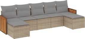 vidaXL 7 részes bézs polyrattan kerti ülőgarnitúra párnákkal