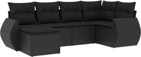 vidaXL 6 részes fekete polyrattan kerti ülőgarnitúra párnákkal