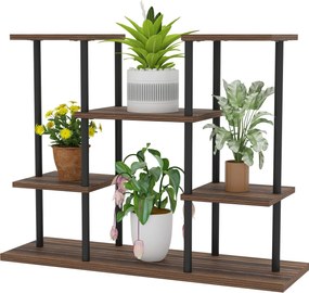 Outsunny 4-szintes Növényállvány, 61,5 cm Magas Virágtartó Beltérre és Kültérre, Fa Növénypolc, Többszintes Virágtartó, Virágfokú Növényállvány Nappal