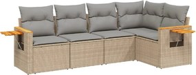 vidaXL 5 részes bézs polyrattan kerti ülőgarnitúra párnákkal