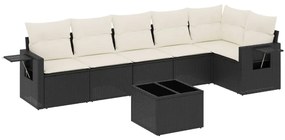 7 részes fekete polyrattan kerti ülőgarnitúra párnával