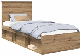 vidaXL Ágykeret fejtámlával Művészi tölgy 100 x 200 cm Tömör fenyőfa
