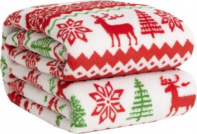 Karácsonyi Takaró 160x200 báránybőr hatású, Meleg, Puha, Rénszarvas és Karácsonyfa Mintával