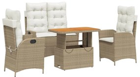 vidaXL 4 részes bézs polyrattan kerti étkezőgarnitúra párnákkal
