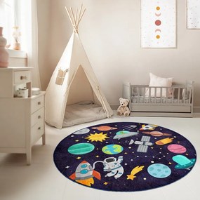 Sötétkék mosható gyerek játszószőnyeg ø150 cm Into The Space – Mila Home