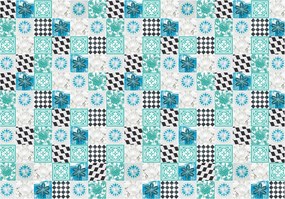 Flizelin fotótapéta Kék geometria virágok és csempék 460x300 +ragasztó